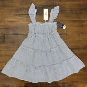 Vineyard Vines Kentucky Derby Tiered Ruffled Dress Sz 4 Blue White Striped Lined